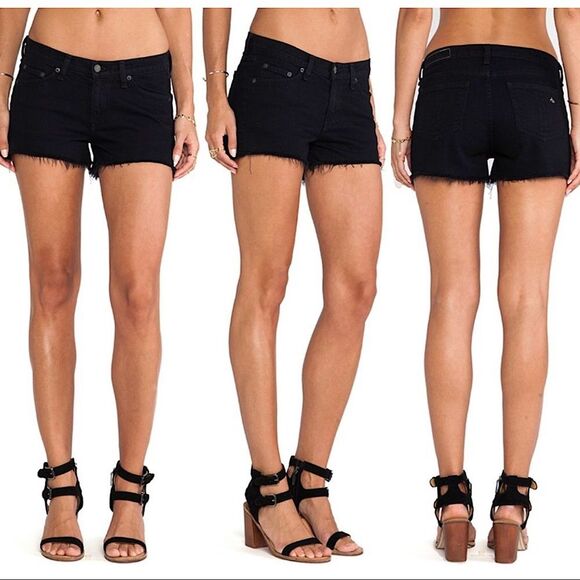 Rag & Bone Cut Off Denim Jean Mini Short in Coal Dark Blue Black 24 Y2K Boho - Picture 2 of 10
